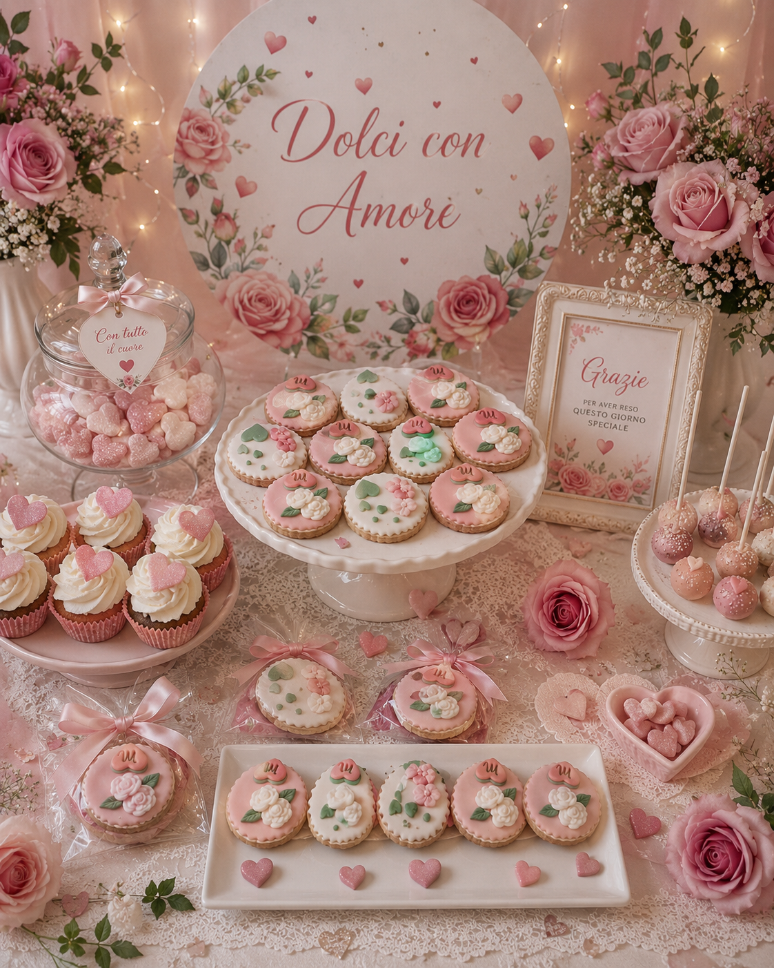 Sweet Table Rose e Cuori realizzato da Lucia Garro